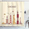 ABAKUHAUS Chicago Duschvorhang, Doodle Stadt, Stoffliches Gewebe Badezimmerdekorationsset mit Haken, 175 x 180 cm, Beige Hellorange