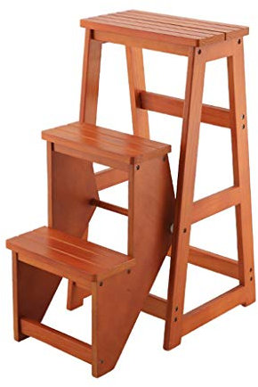 Trittleiter Klappstufen Tritthocker Faltbare Solide Holzleiter Hocker Multifunktions Eingang Schuhbank Bibliothek Home 3 Schritte (3 Farbe) (77 cm X 58 cm X 36 cm) (Farbe : Walnut Color)