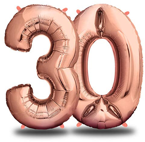 envami® Folienballon Zahl - Geburtstagsdeko Rosegold 100cm - Deko zum Geburtstag - Luftballon Zahlen Dekoration - Happy Birthday - Geburtstagsdeko Mädchen Rosegold - Fliegt mit Helium (Zahl 30)