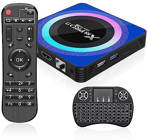 Android 13.0 TV Box, Android Box 4GB RAM 64GB ROM Quad-Core con Mini Tastiera Wireless, 2.4/5.0GHz Dual Band Wi-Fi BT 5.0 10/100M Ethernet HDMI 8K Android TV Box