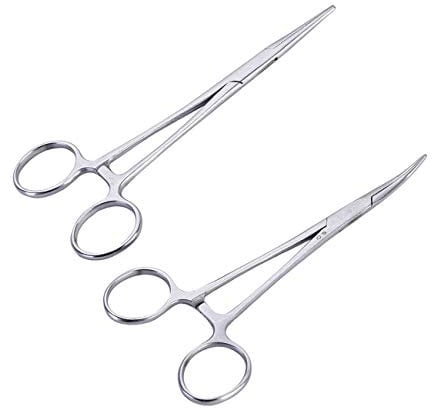 Fishing Hemostat Locking Clamp Forceps Fishing Scissors Curved Tip Fish Hook Remover Animal Anatomy(16cm/6.3in)
