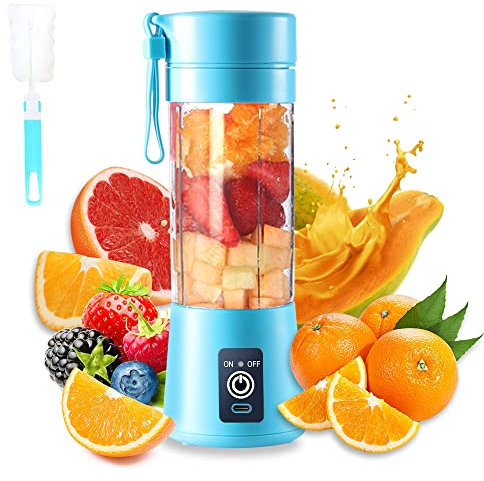 Batidora Portatil,Licuadora Portátil Para Smoothies o Batidos,380 ml Con 6 Cuchillas,Mini Fresh Juice Botella licuadora Batidora Electrico USB, Para el Hogar al Aire Libre Viajes (Azul)