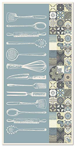 Panorama Alfombra Vinílica Cocina - Modelo Utensilios Cocina Azul 100x140 cm - Varios tamaños - Decoración Hogar