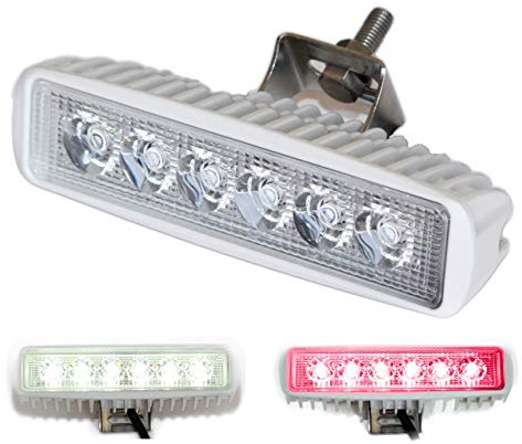 Wave One Marine | Dual Color LED Boat Spreader Light Deck Flood Beam Stainless Hardware & Bracket IP68 Waterproof Multicolor Bright High Lumen Output (White Housing, White & Red)