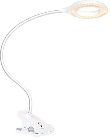 Lampe de Bureau, JKSWT Clip on Light Liseuse Ring Light LED avec 3 Modes de Couleur, 9 Variateur de Luminosité, 60 LED, 360 ° Col de Cygne Flexible