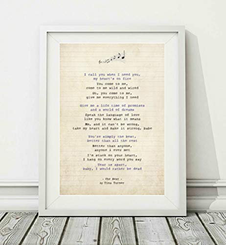 Didymus Co Tina Turner - The Best - Song Lyric Art Poster Print (UNFRAMED) - Sizes A4 A3 (A4 Framed With Mount (WHITE))