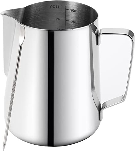 Nicunom 960ml Milk Frothing Pitcher, 304 Stainless Steel Steaming Pitcher with Decorating Art Pen, Milk Coffee Cappuccino Latte Art Barista Steam Pitchers Milk Jug Cup for Espresso Machines Latte Art