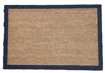 Loft 1850 Large Natural Coir Doormat, Charcoal Border | Indoor Non-Slip PVC Backing | Stylish Entrance Mat
