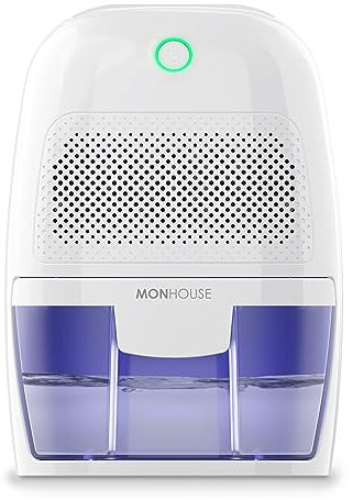 MONHOUSE Deshumidificador de 600 ml, portátil, compacto y silencioso, mini deshumidificador de aire para el hogar, dormitorio, coche, oficina, garaje, caravana y sótano, removedor de moho eléctrico,