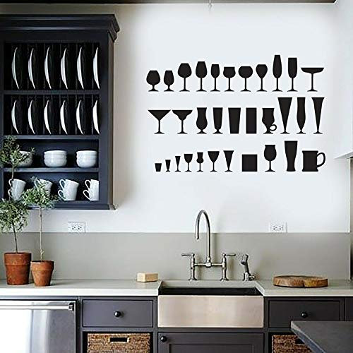 NSRJDSYT Vinyl Wandtattoo Getränk Glas Wand Stikcer Küchenbar Home Interior Decor Weinglas Aufkleber Bar Zeichen Kunst Wandbild 64x42cm