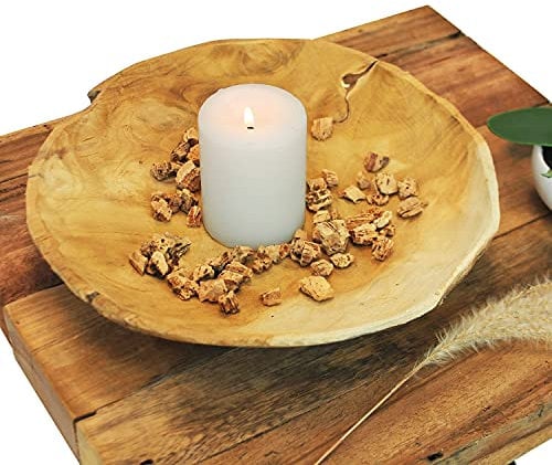 Koopman Hermoso Cuenco Decorativo Ø30x7cm de Teca, Colores Naturales, Cuenco de Madera, Cuenco de Teca