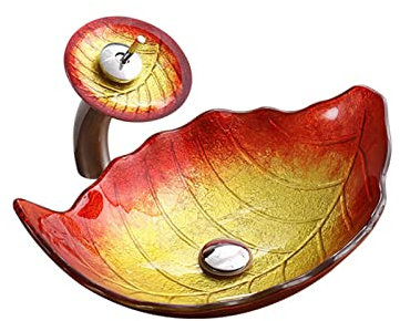 LWX Badezimmerblattform Poliertes Gehärtetes Glaswaschbecken-Set, Künstlerische Schiffs-Waschbecken, Badezimmer Über Dem Zählerbecken,Golden red a