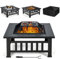COSTWAY Brasero Extérieur pour Jardin, 81x81x50cm, Foyer Carré 3 en 1 avec Pare-étincelles, Grille Porte-bûches, Gril pour Barbecue, Tisonnier et Couvercle, pour Pique-Nique/Camping/Feu de Camp, Noir