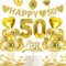 Goldene Hochzeit Deko, - HAPPY 50 Banner, Zahl Foil Luftballons und Latexballon, Gold Zahl 50 Konfetti, Cake Topper für Jubiläum Hochzeit Deko, 50. Geburtstag Deko (goldene hochzeit)