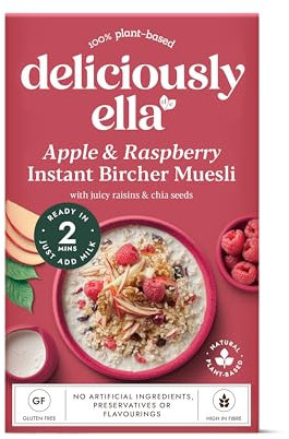 Deliciously Ella Apple & Raspberry Bircher Muesli - 6 x 380g Boxes - Gluten Free | Vegan Friendly | Healthy Breakfast | Granola & Muesli