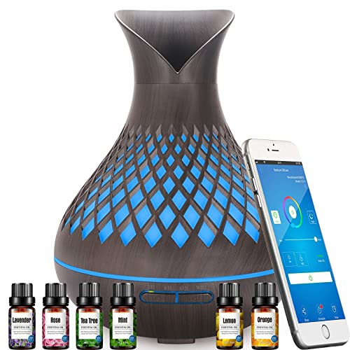 Smart Alexa Aroma Diffuser mit Ätherische Öle Set, 500ml Duftöl Diffuser Luftbefeuchter, Kompatibel Alexa/Google Home und App Kontrolle, 7 Farb-LED, Zeitpläne Erstellen und 4 Timer, Leise, Auto-Off