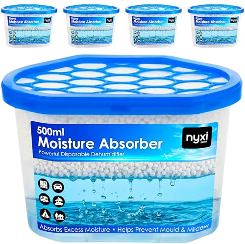 Nyxi Dehumidifier Pack of 18 X 500ml Interior Wardrobe, Ideal to stop Condensation damp, mould mildew & condensation - Remove Moisture and improve air quality Wardrobe, Home, Kitchen, Garage, Caravan