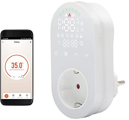 HUIOP Termostato Digital WiFi - Enchufe de Salida 16A Con Control de Voz y Aplicación - Controlador de Temperatura 5+1+1 Seis Períodos y Modo de Calefacción