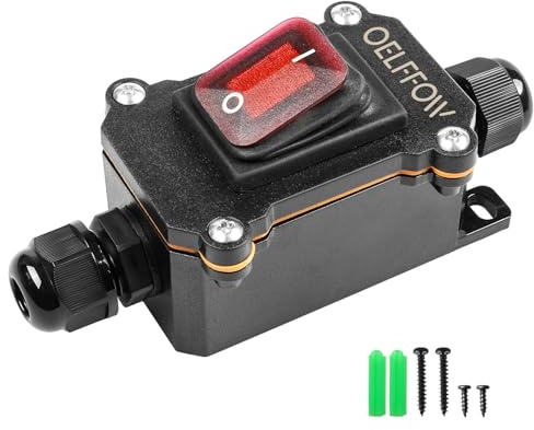 OELFFOW Waterproof On Off Toggle Switch Double Outlet with Red Light Rocker Button Inline Cord Switch DPST AC/DC 20A-125V,16A-250V,30A-24V,35A-12V, IP66