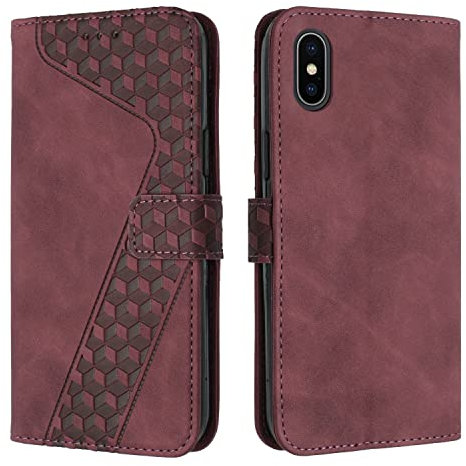 OKZone Kompatibel mit iPhone XS Max Hülle, PU Leder Handyhülle Tasche Wallet Schutzhülle iPhone XS Max (6,5 Zoll), Flip Cover Klappbar Brieftasche Etui mit Magnet Kartenfach TPU Lederhülle (Rot)