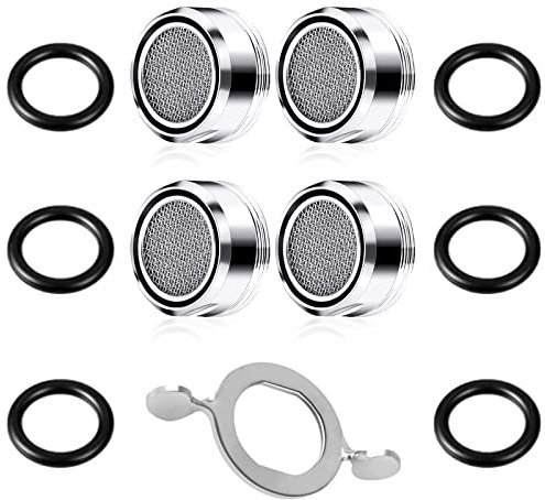 Wasserhahn Aufsatz Set, 4 Stück Wasserhahn Belüfter Strahlregler, Wasserhahn Sieb Perlator mit 6 Stück Dichtung und 1 Stück Perlatoren Schlüssel, Edelstahlfilter Mischdüse Einsat