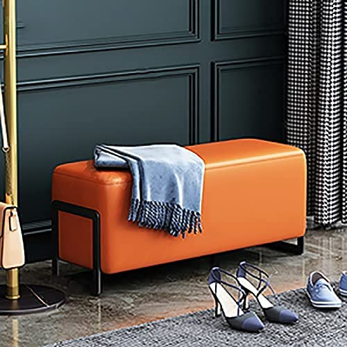 Ottomane Bank aus Kunstleder,Bequeme Bettbank Eingangsbank,Gepolsterte Bank Mit Metallsockel,Schlafzimmerbank,Orange-Schwarzer Sockel,100X35X40Cm(39X14X16Inch)