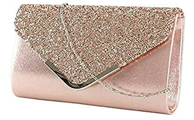 Damen Glitzer Clutch Abendtasche Clutch Damen, Elegante Envelope Tasche Kettentasche Glänzend Handtasche für Wedding Prom Party (Rosa)