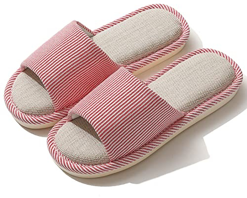 JIJIe Slippers for Women Men Linen Slippers Open Toe House Shoes Summer Sandals for Indoor Outdoor Bedroom