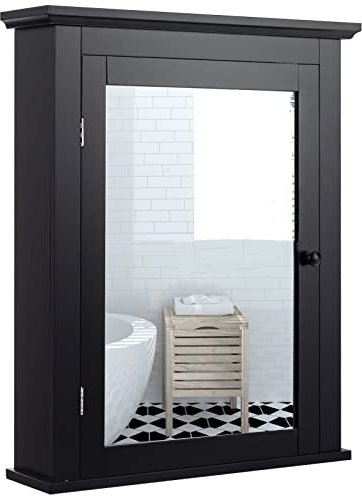 LIFEZEAL Armoire de Salle de Bain avec Miroir en Bois, Armoire Murale avec Miroir, Étagère Réglable en Hauteur, 56 x 15 x 70 cm, pour Salle de Bain, Noire