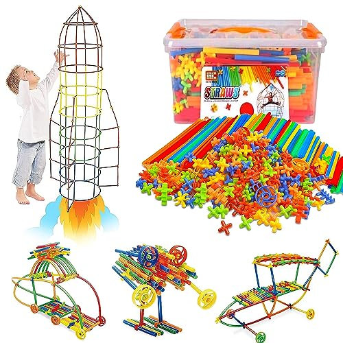 xwin sportseries Age 3+ STEM Blocks Construction Toys 1000 Pcs Straw Building Set & Connectors for Boys & Girls - Straw Toy Interlocking Plastic Toys Engineering Connector Blocks for Kids