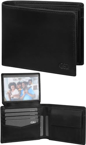 GSG Leder Geldbörse Herren mit RFID-Schutz Echtleder Portemonnaie mit Münzfächern Echtleder Portmonee Groß Geldbeutel 15 Fächer Brieftasche Wallet Geldbeutel für Männe Schwarz