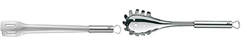 WMF BBQ Grillzange lang 44 cm, Cromargan Edelstahl & Profi Plus Spaghettilöffel 32 cm, Cromargan Edelstahl teilmattiert, ideal als Nudelzange und Spaghettizange, spülmaschinengeeignet