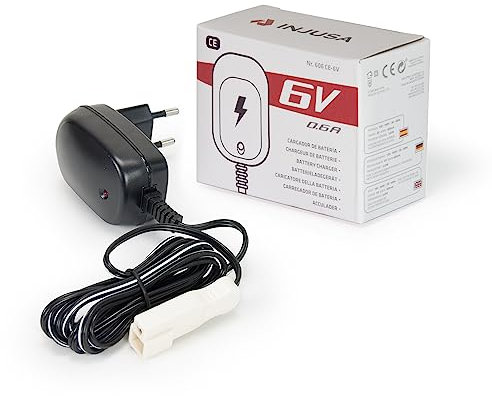 INJUSA - Chargeur pour Batterie au Plomb 6V Compatible Uniquement avec Les Véhicules Électriques Injusa 6V | Motos | Voitures | Quads à Batterie