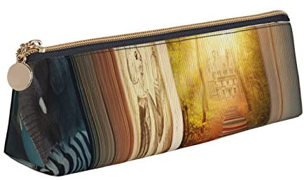 Magic Book Forest Federmäppchen Leder Bleistift Tasche Tragbare Kosmetiktasche Dreieck Stifttasche Aufbewahrungstasche für Arbeit Büro Reisen, weiß, Einheitsgröße, Münzbeutel