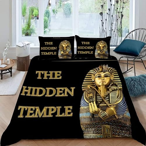 Bettwäsche 155x220cm Allergiker geeignet, Atmungsaktiv Soft Mikrofaser Sphinx & Gold Muster Sets Bettbezug kinderbettwäsche mit Reißverschluss + 2X Kissenbezüge 80x80 cm