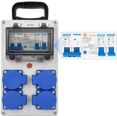 Cofanetto elettrico di cantiere 230 V - Scatola divisore a parete con interruttore splitter di corrente 16 A IP67 - Distributore di corrente elettrica con interruttore armadio