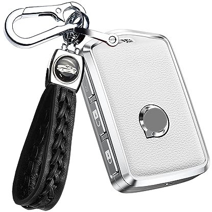 ontto Autoschlüssel Hülle Schlüsselhülle Passt für Volvo S60 S90 XC40 XC60 XC90 V60 V90 S60 S90 T5 T6 T8 Polestar 1 2 Fernbedienung Schlüsselanhänger Metall Leder Schlüssel Schutz Etui 4 Taste-A Weiß