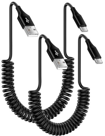 Lot de 2 câbles spiralés USB A vers USB C - Charge rapide - Pour téléphone portable Android - Type C - Pour Samsung Galaxy A15/A14/A13/A12/A54 5g/A55/A53/Z Flip 5/S24/S23/S22/S21/S20, Xiaomi