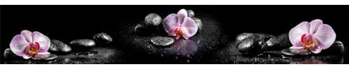 HUBDECO Selbstklebende Küchentapete Tapete - Fototapete Aufkleber mit Mattem Laminat Überzogen - auf Fliesen, Plexi, Möbeln, Schränken, Spiegeln - Orchidee Stein 350x60