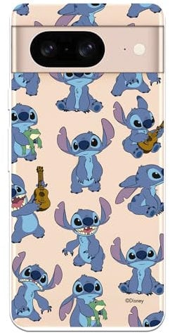 Case for Google Pixel 8 Official Lilo & Stitch Pattern, Transparent to Protect Your Mobile Phone, Flexible Silicone Case with Official Disney License
