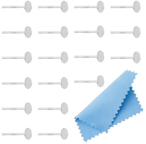 DICOSMETIC 20 Stück Flache Ohrstecker 925 Sterlingsilber 4mm Ohrring Pads Rohlinge Ohrringstift Mit Poliertuch Und Ohrmuttern Für Die Schmuckherstellung Stift: 0.8mm