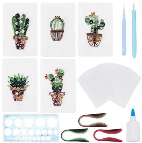 WEBEEDY 20 Sets Papier-Quilling-Set DIY Kaktus Grußkarte machen Kits Mit Papier-Quilling-Streifen Werkzeugen Und Zubehör Papier-Quilling-Set Für Anfänger DIY Handgefertigtes Handwerk