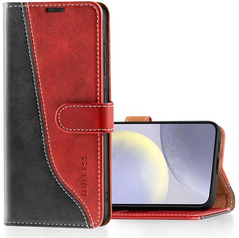 Mulbess für Samsung Galaxy S24 Plus Hülle, Handyülle Leder mit Kartenfach, Klapphülle mit Magnetverschluss, Flip Case Etui Handytasche Schutzhülle, Stilvoll Wein Rot