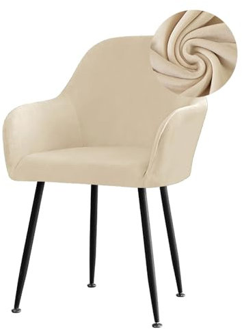 Highdi Stuhlhussen mit Armlehne, Stretch Samt Stuhlbezug Hochlehner Esszimmerstühle Bezug Sesselbezug Hussen für Stühle Waschbar Universal für Esszimmer Hotel Bankett Deko (Beige,4er Set)