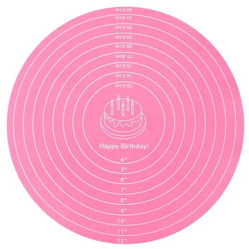 Oruola Tappetino Rotondo da Forno Rotondo in Silicone,Tappetino Rotondo in Silicone con Specifiche di Misurazione,Piccolo Tappetino da Forno in Silicone,30 cm,Antiaderente (Rosa)