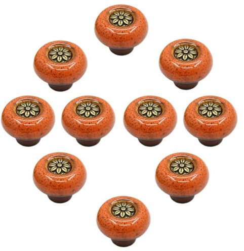 HDJNal 10 Stück Vintage Keramik Tür Schubladengriffe 32mm Runde Schubladenknöpfe Möbelknöpfe Türknöpfe Möbelgriffe für Schränke Kommode Küche Kinderzimmer (Bronze-Orange)