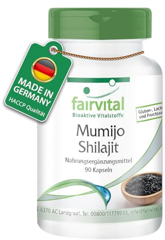 fairvital Mumijo Shilajit, 90 Kapseln, mit 1000mg Mumijo-Pulver pro Tagesdosis, Original Himalaya Shilajit, Fulvin- & Huminsäure, qualitätsgeprüft und hochdosiert, 100% vegan, Made in Germany