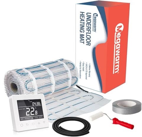 Megawarm® 150W Electric underfloor heating sticky mat kit (Digital Thermostat White, 10m2)