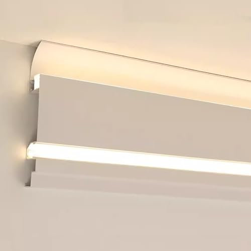 Canal LED Extra Ancho con Riel LED Doble, Sistema de Placa Difusora de Aluminio Spotless, Medallones Difusores de Techo para Iluminación LED para El Hogar, Montado en Superficie(20cm(7 7/8),26 m(85ft