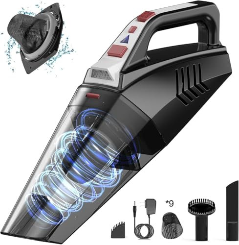 Hihhy Handstaubsauger Akku, 12000Pa Kabellos Handstaubsauger mit LED-Licht, Tragbarer Mini Staubsauger mit 12.6V 120W Schnellladung, Handsauger mit Waschbar Vliesfilter für Auto, Haus, Sofa, Rot